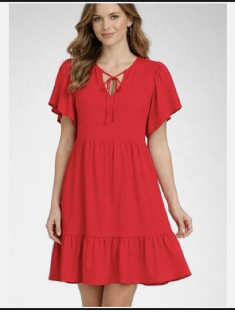 Knox Rose Red Textured flutter Sleeve tiered dress size XL